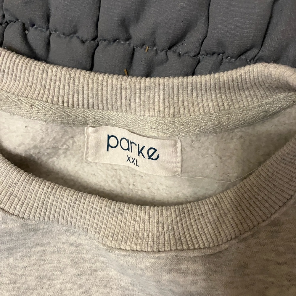 PARKE XXL Varsity Heather Gray & Navy Crewneck Sweatshirt - Picture 2 of 4
